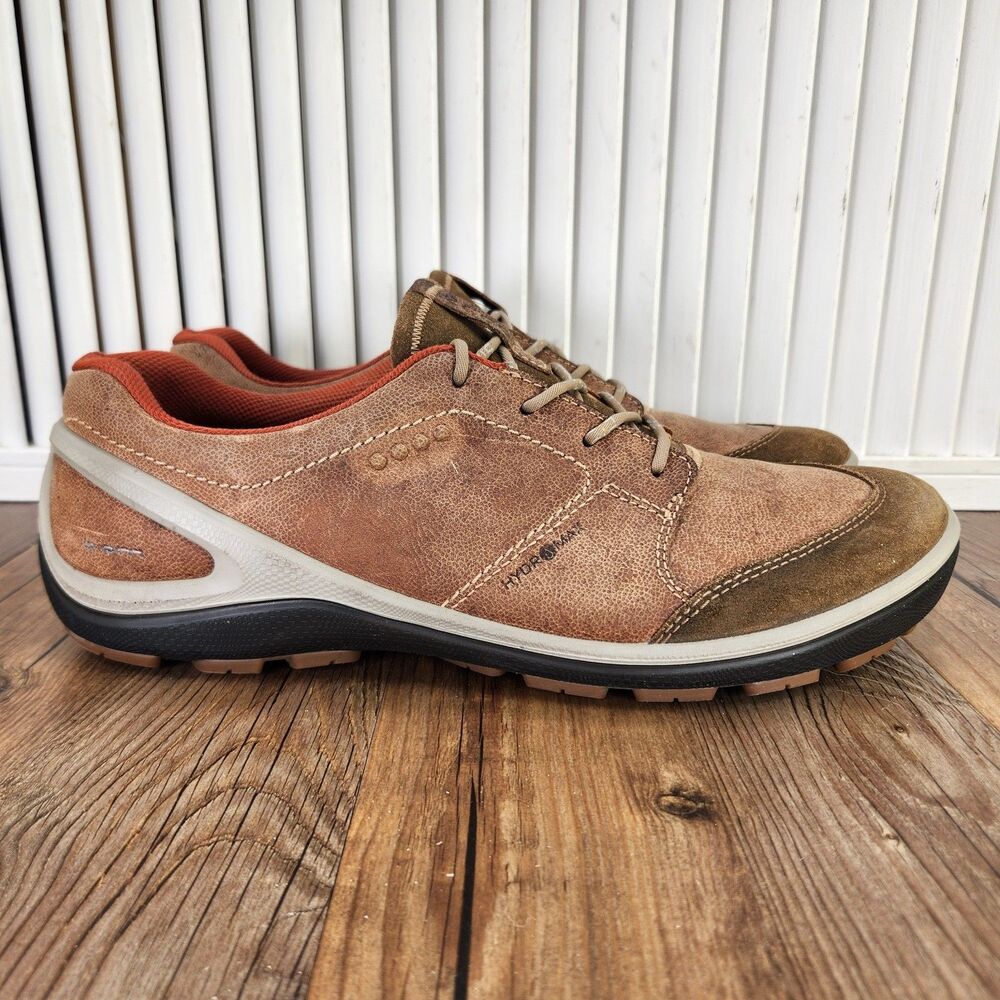ECCO Biom Grip Hydromax Sneakers Mens Sz 10.5 Brown Leather Preppy Street Shoes